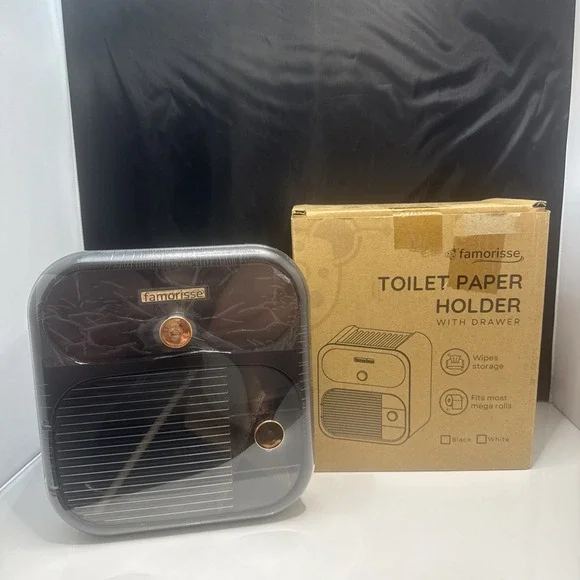 Modern Style Toilet Paper Holder, Wall Mount Bathroom Tissue Box With Shelf - Picture 1 of 8